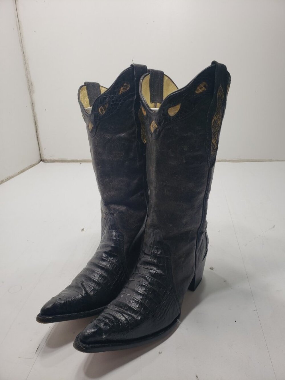 Buitre Men’s Cowboy Boots Black Alligator Gator Embossed Leather 26.5MX/29.5US